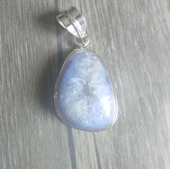 Sterling Silver Blue Druzy crystal Stone  pendant - Picture 2 of 5